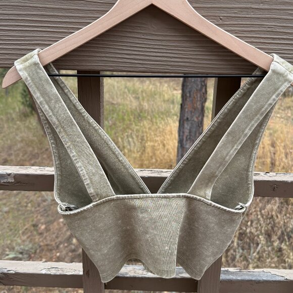 NWOT Zara Washed Effect Interlock Khaki Cropped Tank - Picture 4 of 10